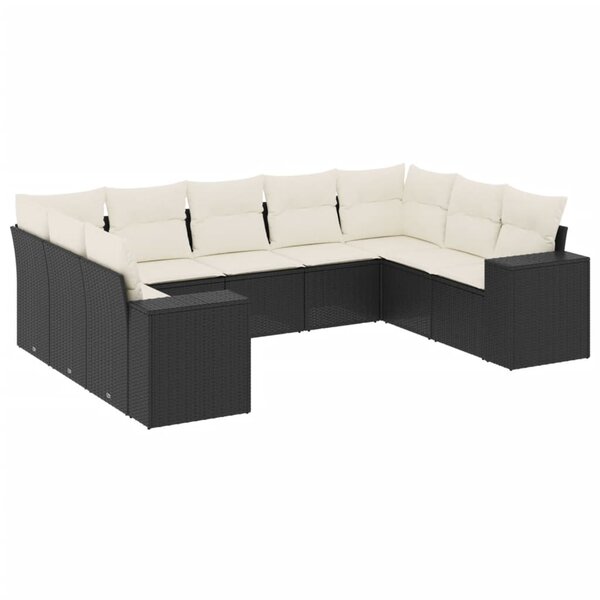 vidaXL Salon de jardin 9 Pièces avec coussins noir résine tressée