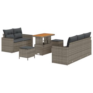 Ensemble de canapé de jardin vidaXL 8 pièces avec coussins Rattan gris poly Acacia