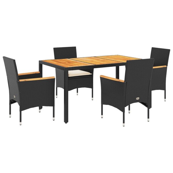 vidaXL Ensemble à manger de jardin et coussins 5 Pièces noir rotin acacia