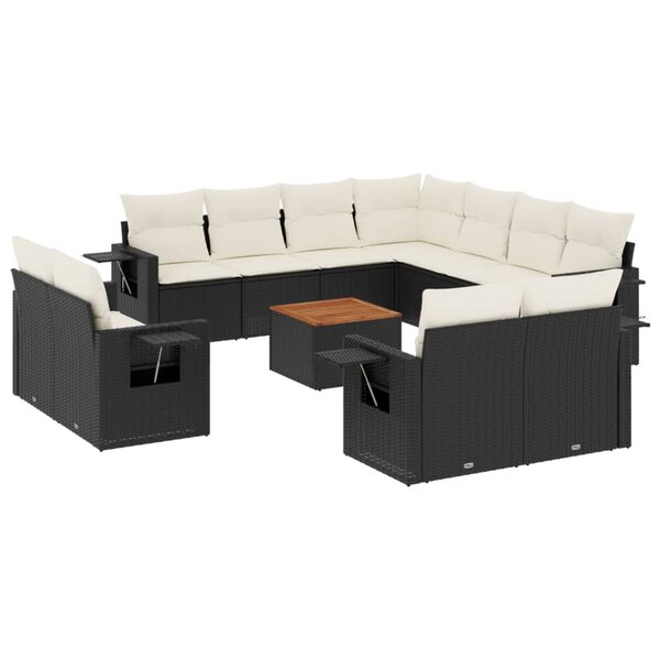 vidaXL Salon de jardin 12 Pièces avec coussins noir résine tressée