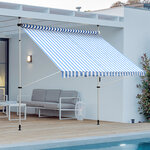 Store banne manuel rétractable 2 5L x 1 5l x 2-3H m inclinaison réglable installation rapide métal alu polyester bleu blanc rayé