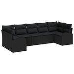 vidaXL Ensemble de canapés de jardin 7 pièces avec coussins Noir Poly Rattan