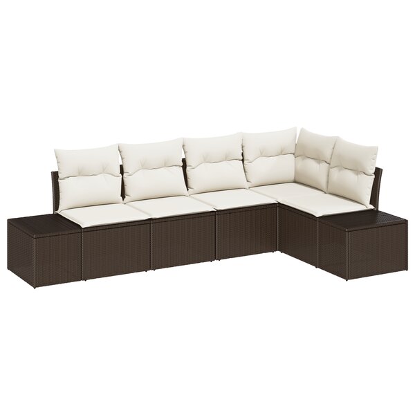 vidaXL Ensemble de canapé de jardin 5 pièces avec coussins marron en rattan synthétique