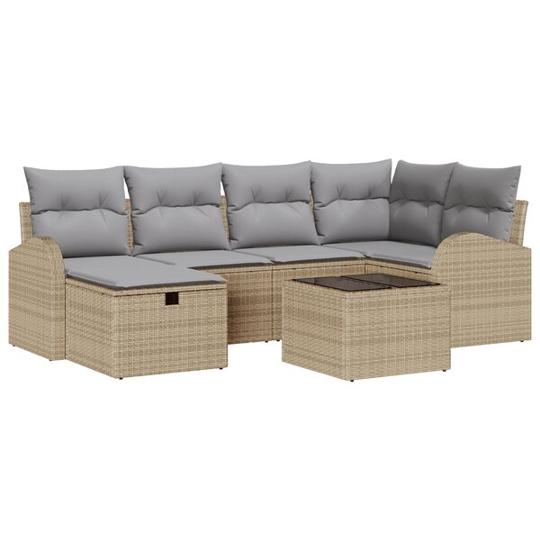 vidaXL Set de Canapé de Jardin 7 Pièces avec Coussins Beige Poly Rattan
