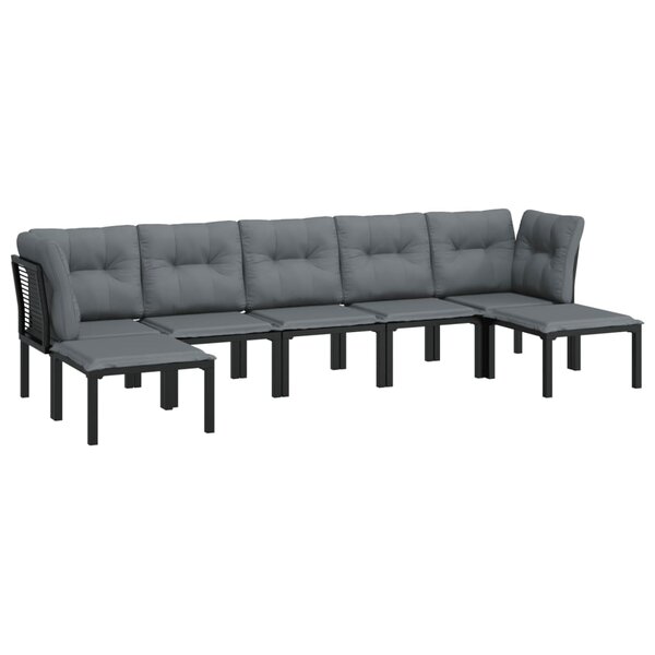 Salon de jardin meuble d'extérieur ensemble de mobilier 7 pièces résine tressée noir et gris 02_0017451