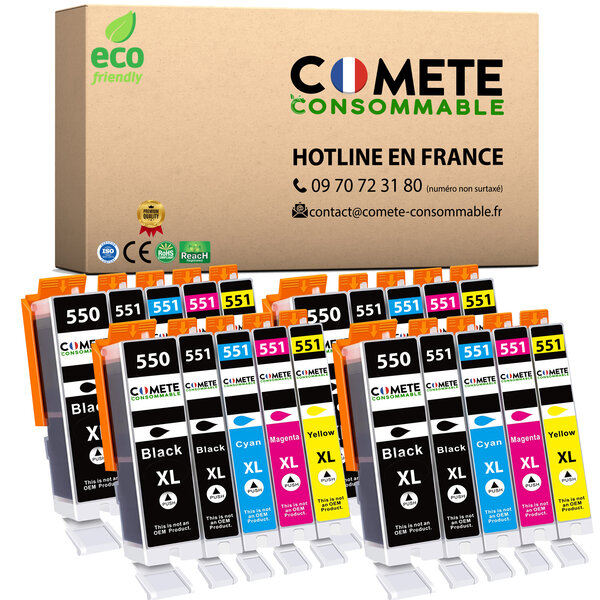 COMETE, Entreprise française - 550XL 551XL - Pack 20 Cartouches d'encre Compatibles avec Canon PGI-550 CLI-551 - pour Cartouche Canon mg5650 mg5550 Cartouche mg6650 - Noir et Couleur