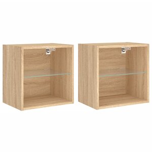 vidaXL Tables de chevet murales avec lumières LED 2 Pièces chêne sonoma