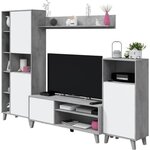 Ensemble meuble TV modulable - Blanc Artik et gris ciment - 260 x 33 x 184 cm
