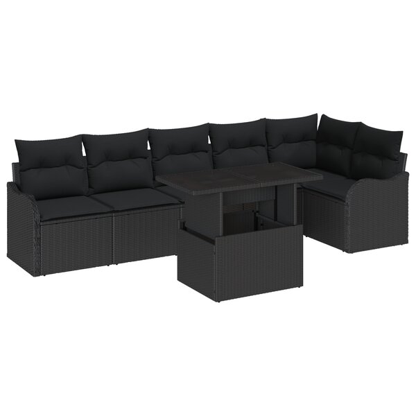 Ensemble de canapé de jardin 7 pièces noir avec coussins en poly rotin vidaXL