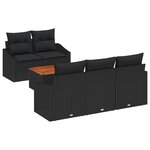 vidaXL Ensemble de canapé de jardin 6 pièces avec coussins Noir en Poly Rattan Acacia