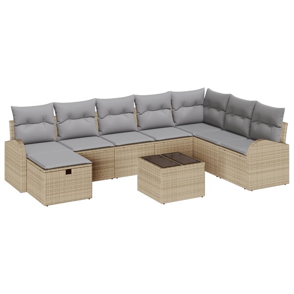 vidaXL Ensemble de canapé de jardin 9 pièces avec coussins beige en poly rattan