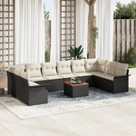 vidaXL Ensemble de canapé de jardin 11 pièces avec coussins noir poly rattan acacia