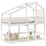 vidaXL Lit superposé et échelle et toit blanc 90x200cm bois pin massif