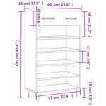 vidaXL Armoire à chaussures gris béton 60x35x105 cm bois d'ingénierie