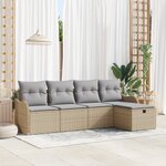 Ensemble de Canapé de Jardin 5 Pièces avec Oreillers Beige en Rotin Poly