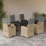 vidaXL Ensemble à manger de jardin coussins 7 Pièces mélange beige rotin