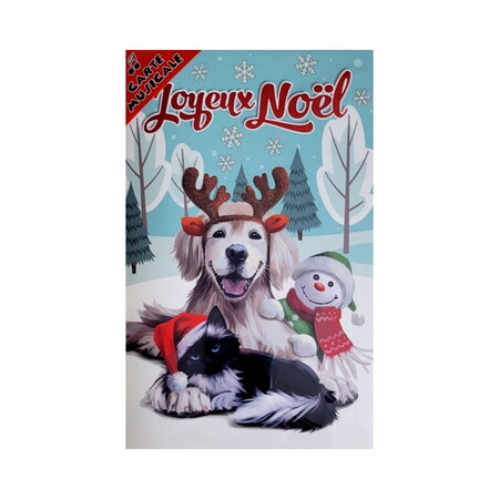 Carte de voeux musicale - fêtes de fin d'année - joyeux noël - chien et chat