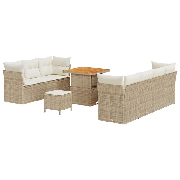 Set de canapé de jardin de 10 pièces avec coussins Beige Poly Rattan Acacia