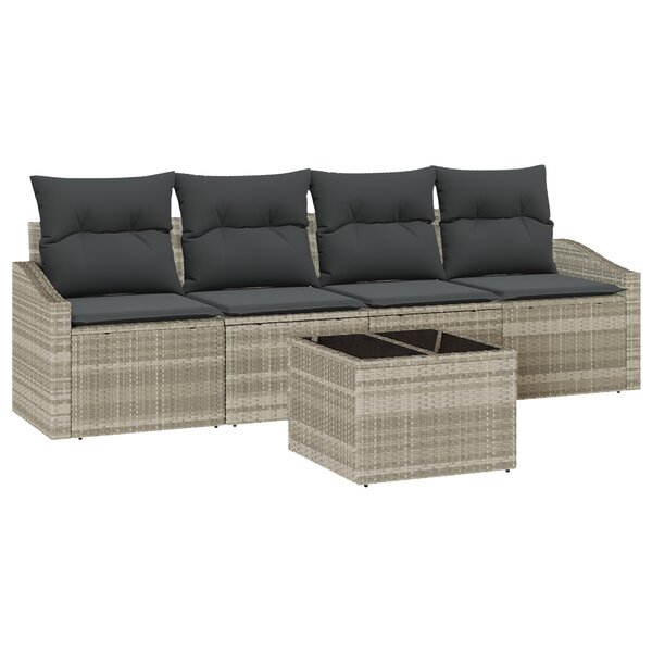 vidaXL Ensemble de Canapé de Jardin 5 pièces avec Coussins Gris Clair Rattan Poly