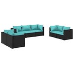 vidaXL Salon de jardin 7 Pièces avec coussins Résine tressée Noir