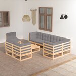 vidaXL Salon de jardin 9 Pièces avec coussins Bois de pin massif