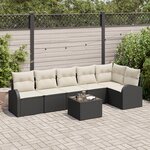 Ensemble de canapé de jardin 6 pièces avec coussins en poly rattan brun