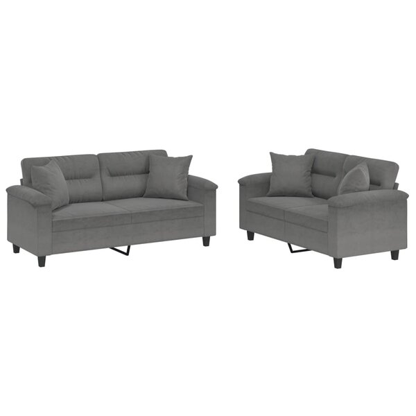vidaXL Ensemble de canapés 2 Pièces coussins Gris foncé Tissu microfibre