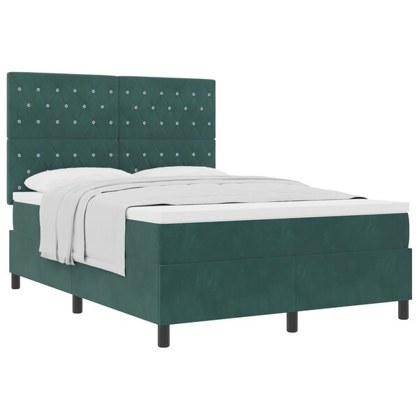 Lit Box Spring vidaXL avec Matelas Vert Foncé 160x200 cm Velours