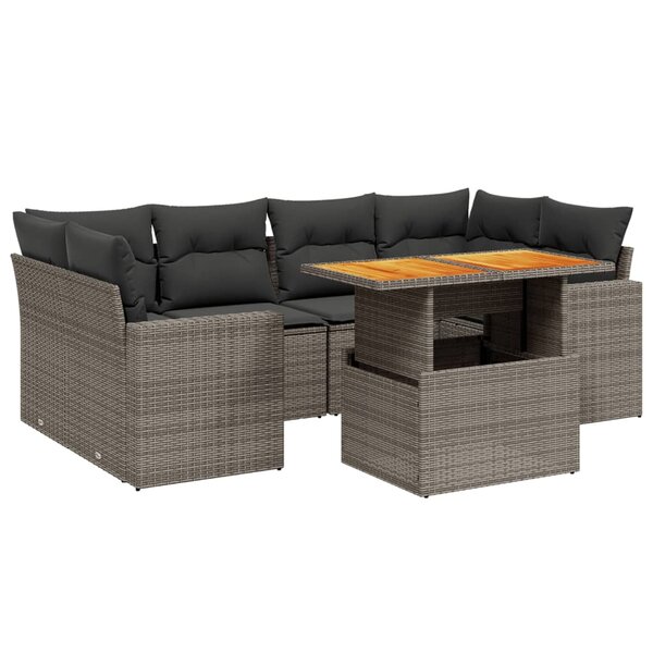 vidaXL Salon de jardin avec coussins 7 Pièces gris résine tressée