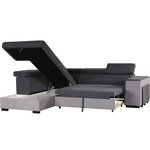 Canapé d'angle gauche convertible + coffre 5 places - Tissu gris - 271 x 220 x 77 cm