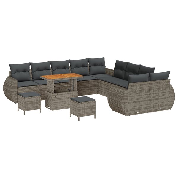 Ensemble de canapé de jardin vidaXL 13 pièces avec coussins gris en rotin poly