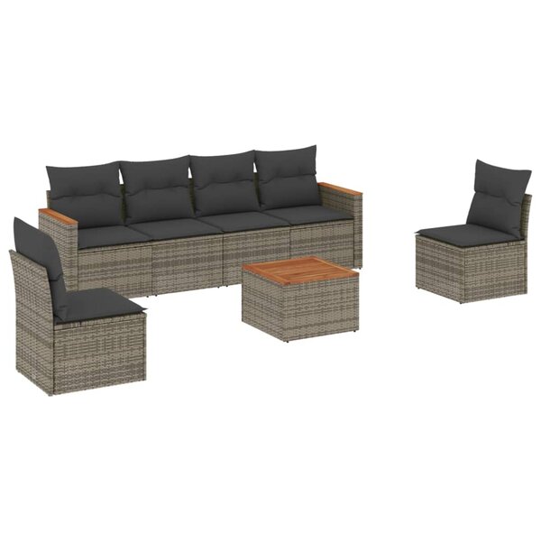 vidaXL Salon de jardin avec coussins 7 Pièces gris résine tressée