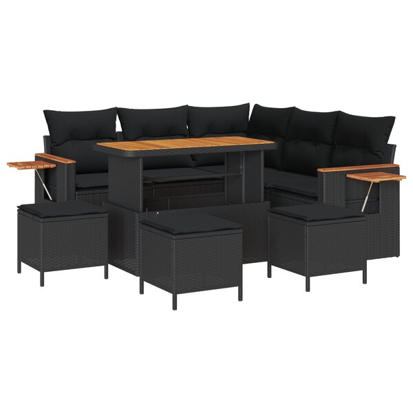 Set de canapé de jardin 9 pièces vidaXL avec coussins Noir Rotin synthétique Acacia