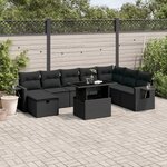 vidaXL Salon de jardin 9 Pièces avec coussins noir résine tressée