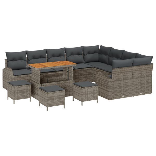 Ensemble de canapé de jardin vidaXL 13 pièces avec coussins gris en poly rotin acacia