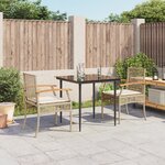 vidaXL Ensemble à manger de jardin et coussins 3 Pièces Beige poly rotin
