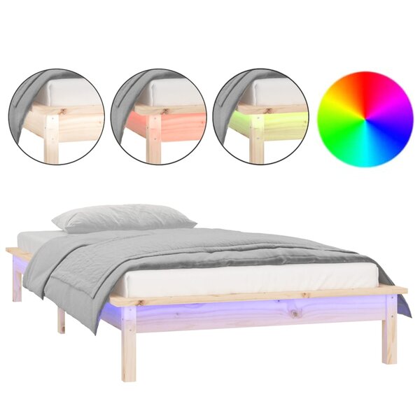 vidaXL Cadre de lit à LED 75x190 cm petit simple bois massif