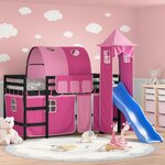 vidaXL Lit mezzanine enfants avec tour rose 80x200cm bois pin massif