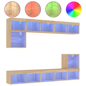 vidaXL Unités murales TV avec LED 8 Pièces chêne sonoma bois d'ingénierie