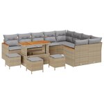 Ensemble 13 pièces de canapés de jardin avec coussins Beige Poly Rotin Acacia