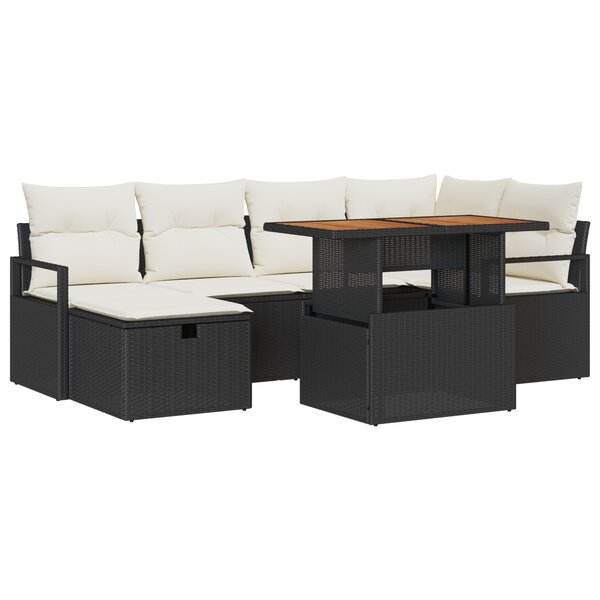 vidaXL Ensemble de Canapés de Jardin 7 Pièces avec Coussins Noir en Rattan Poly