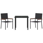 vidaXL Ensemble de Salle à Manger de Jardin de 3 Pièces Noir Poly Rattan