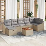 vidaXL Ensemble de Canapés de Jardin 8 Pièces avec Coussins Beige Poly Rattan