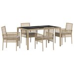 Ensemble de salle à manger de jardin vidaXL 5 pièces avec coussins en poly rattan beige