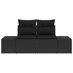 vidaXL Canapé de jardin 2 places avec coussins Noir Rotin Synthétique