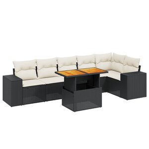vidaXL Salon de jardin 7 Pièces avec coussins noir résine tressée