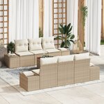vidaXL Canapé de jardin 7 pièces avec coussins Beige Poly Rattan Acacia