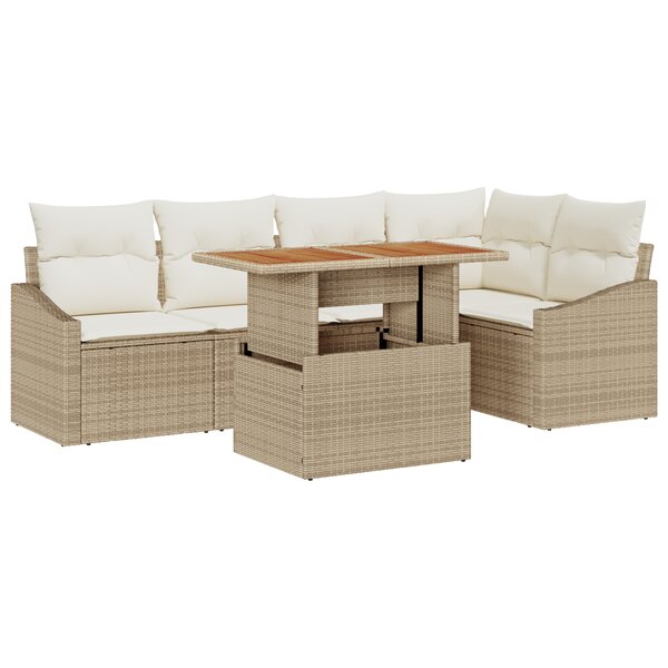 vidaXL Set de Sofa de Jardin 6 Pièces avec Coussins Beiges en Rattan Poly