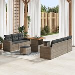 Ensemble de Canapé de Jardin 10 Pièces avec Coussins Gris Poly Rattan Acacia