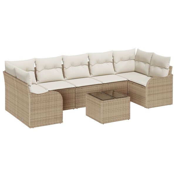 Set de canapé de jardin 8 pièces vidaXL avec coussins beige en polyrotin